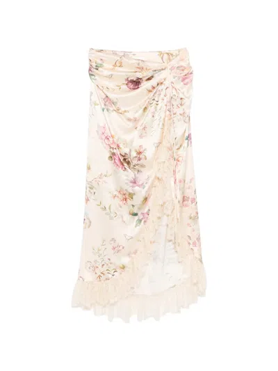 Camilla Lace Floral Skirt In Neutral