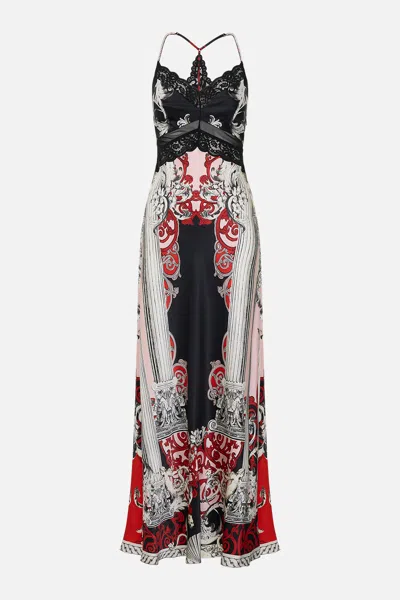 Camilla Lace Splice Bias Long Dress Mark Of Medusa In Black