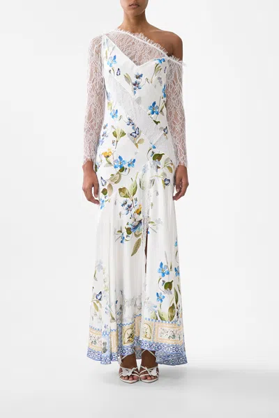 Camilla Lace Splice One Shoulder Dress Botanical Ballads In White