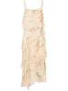 Camilla Asymmetric Spliced Lace Dress Adorned In Antiquity In Neutrals