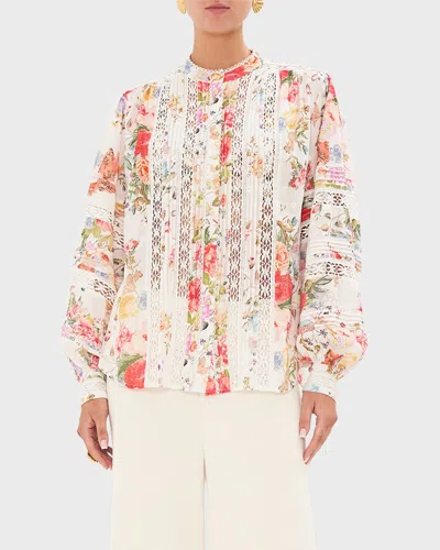 Camilla Lace-trim Floral Cotton Blouson-sleeve Blouse In Sew Yesterday