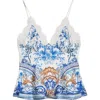 Camilla Lace Trim Silk Camisole In Azul Adventures