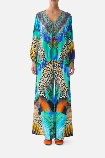 Camilla Lace Up Blouse Jungle Flight In Multi