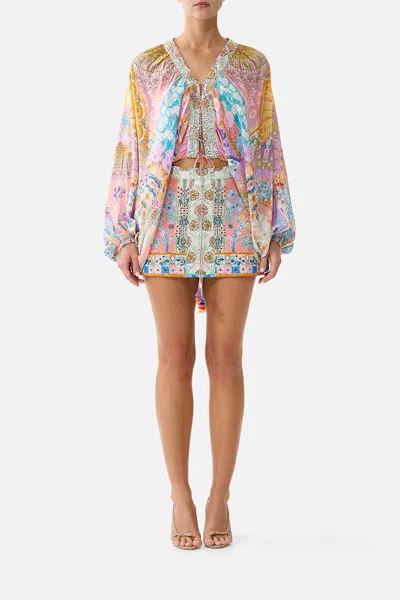 Camilla Lace Up Front Blouson Sleeve Blouse Howdy Gaudi In Pink