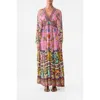 Camilla Lace Up Front Long Dress Patchwork Panorama In Multi