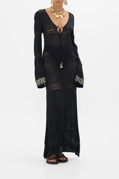 Camilla Lace Up Knit Dress Cat Worship In Black