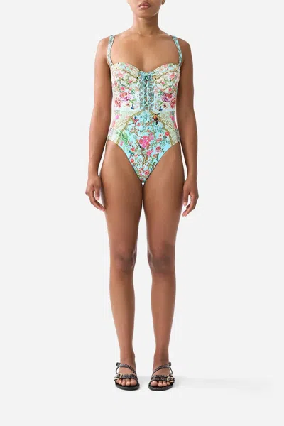 Camilla Lace Up Underwire Moulded Cup One Piece In Sultans And Queens In Blue