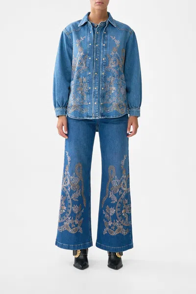 Camilla Lalita Ace Of Lace Long Line Shirt Denim In Blue