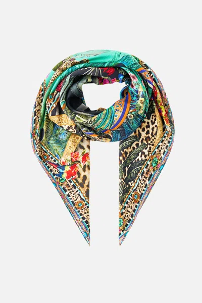 Camilla Large Crystalled Silk Square Scarf Animal Alchemy In Multi