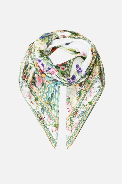 Camilla Large Crystalled Silk Square Scarf Art For The Empress In Green