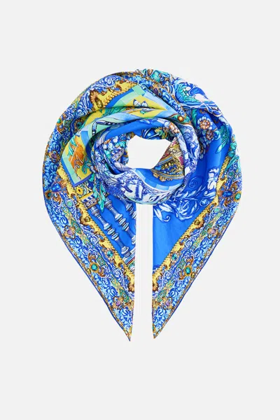 Camilla Large Crystalled Silk Square Scarf Beneath The Andalusian Sun In Blue