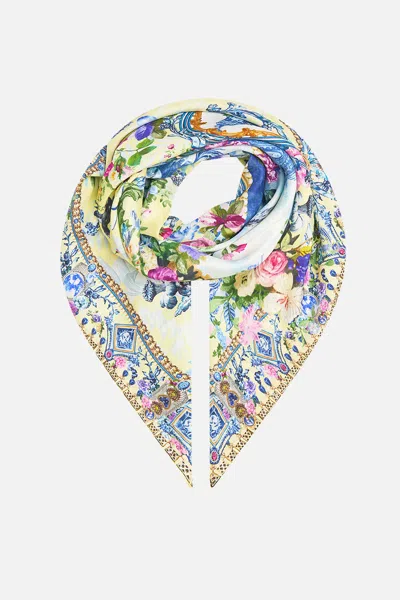 Camilla Large Crystalled Silk Square Scarf Chinoiserie Child In Yellow