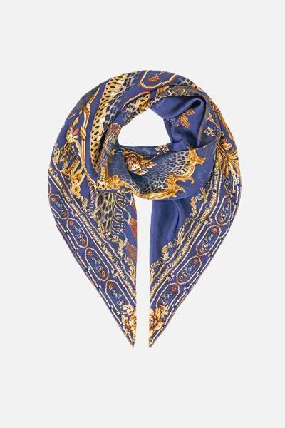 Camilla Large Crystalled Silk Square Scarf Cloaked In Baroque In Blue