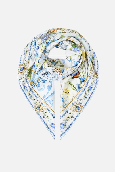 Camilla Large Crystalled Silk Square Scarf Dandelion Skies In Blue