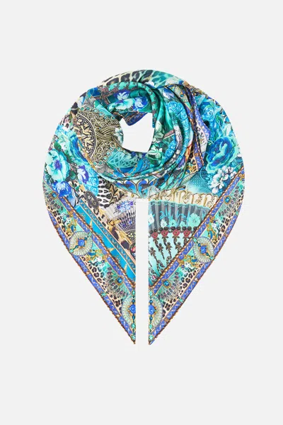 Camilla Large Crystalled Silk Square Scarf Flamenco Euphoria In Blue
