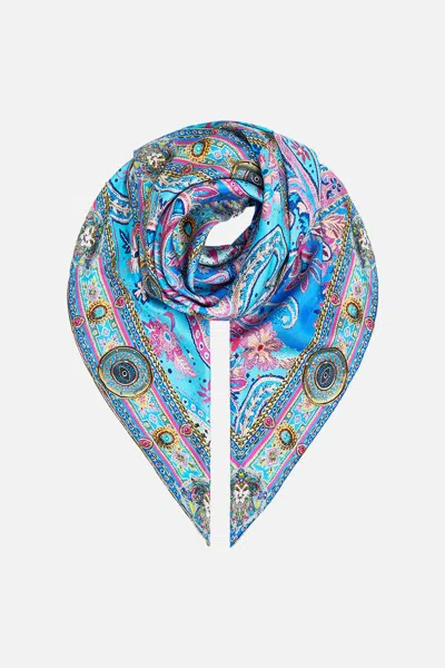 Camilla Large Crystalled Silk Square Scarf Footsteps In Folklore In Blue