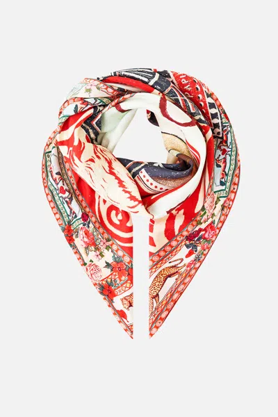 Camilla Large Crystalled Silk Square Scarf High Class Hookah In Red