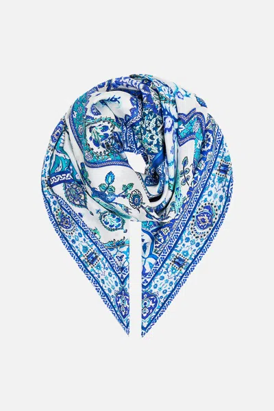 Camilla Large Crystalled Silk Square Scarf Isnik Lullaby In Blue