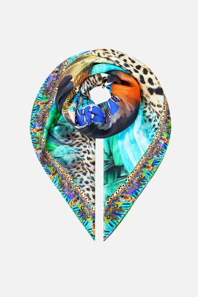 Camilla Large Crystalled Silk Square Scarf Jungle Flight In Multi