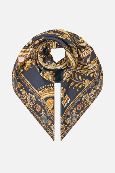 Camilla Large Crystalled Silk Square Scarf Taurus Rising In Black