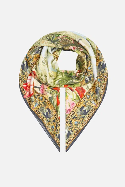 Camilla Large Crystalled Silk Square Scarf Wanderlust Empire In Green