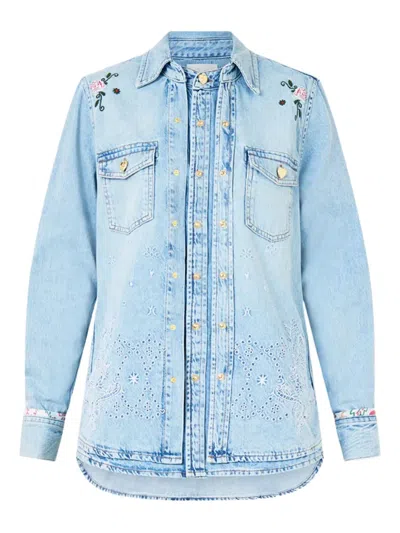 Camilla Layered Embroidered Shirt In Blue