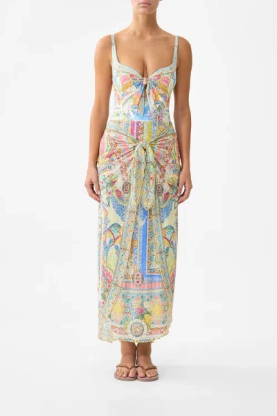 Camilla Layered Long Sarong Skirt W Tie Front In Multi