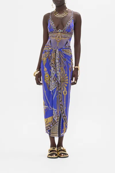 Camilla Layered Long Sarong With Front Tie My Fair Pharaoh In Blue