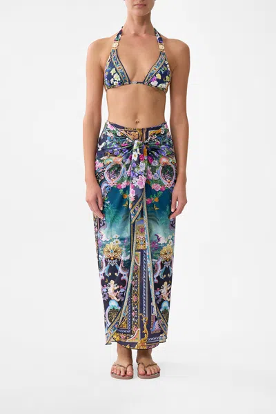 Camilla Layered Maxi Skirt With Tie Front Basked In Baroque In Multi