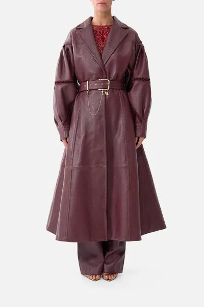 Camilla Leather Coat With Tucked Sleeves Call Me A Carriage In Burgundy