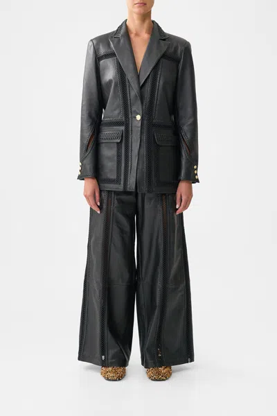 Camilla Leather Jacket With Sleeve Cut Out Detail Ottoman Elegance In Black