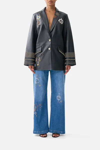 Camilla Leather Jacket With Yoke Amulets And Alchemy In Black