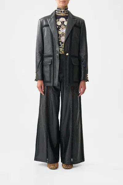 Camilla Leather Wide Leg Pant Ottoman Elegance In Black