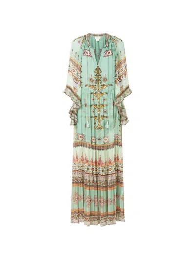 Camilla Legend Has It Wide-sleeve Gathered Maxi Dress In Green