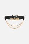 Camilla Leopard Button Belt With Chain Solid Black