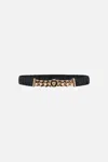 Camilla Leopard Button Elastic Belt Solid Black In Black