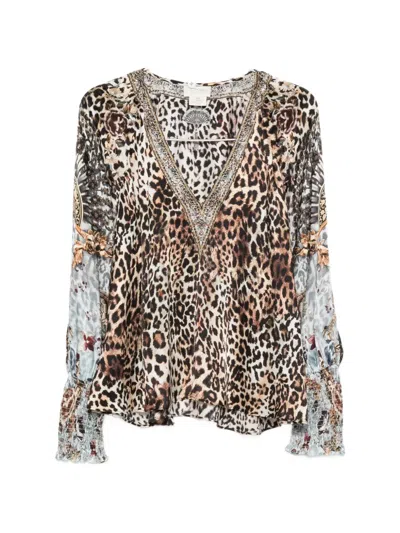 Camilla Leopard-print Crystal-embellished Blouse In Animal Print