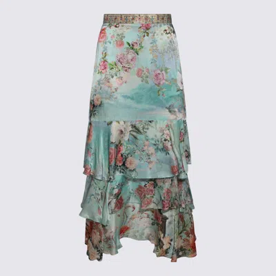 Camilla Light Blue Silk Midi Skirt