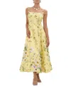Camilla Crystal-embellished Floral-print Linen And Silk-blend Midi Dress In Yellow