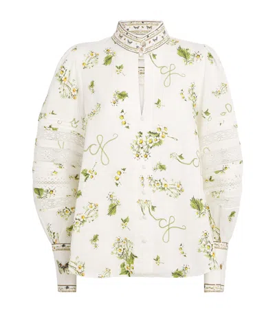 Camilla Linen Botanical Utopia Blouse In White