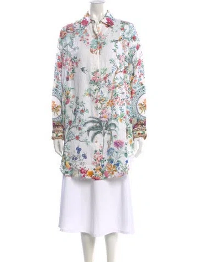 Pre-owned Camilla Linen Floral Print Blouse In Green