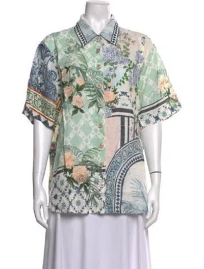 Pre-owned Camilla Linen Floral Print Blouse In Green