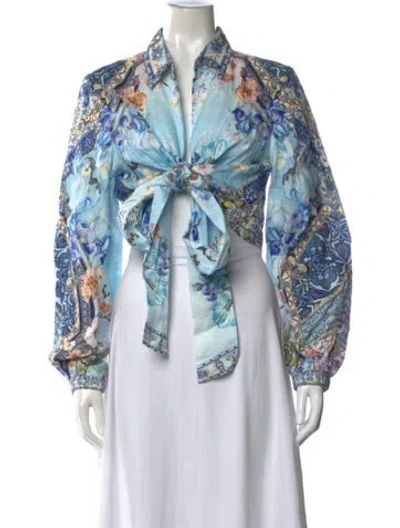 Pre-owned Camilla Linen Floral Print Blouse W/ Tags In Blue