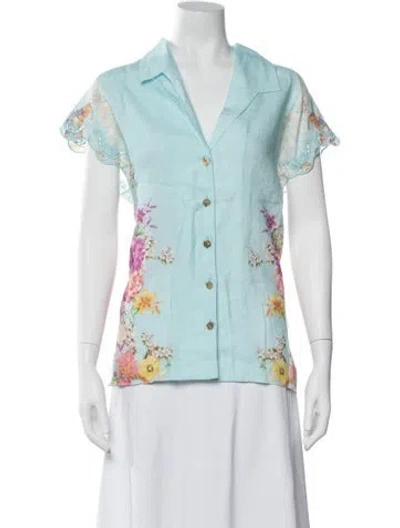 Pre-owned Camilla Linen Floral Print Blouse W/ Tags In Blue