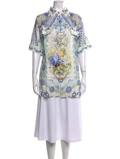 Pre-owned Camilla Linen Floral Print Blouse W/ Tags In Multicolor