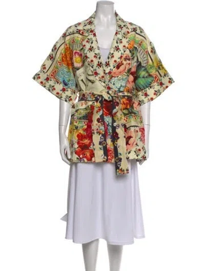 Pre-owned Camilla Linen Floral Print Blouse W/ Tags In Neutral