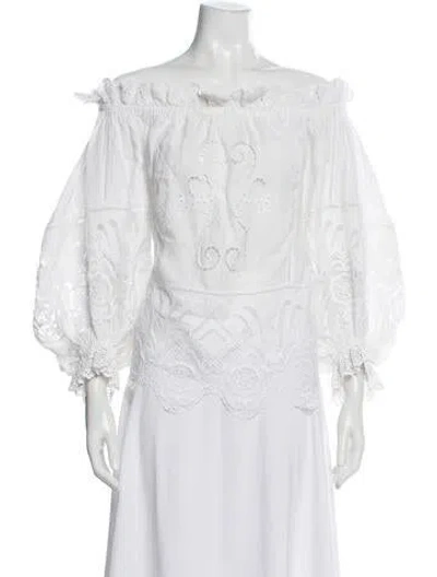 Pre-owned Camilla Linen Floral Print Blouse In White