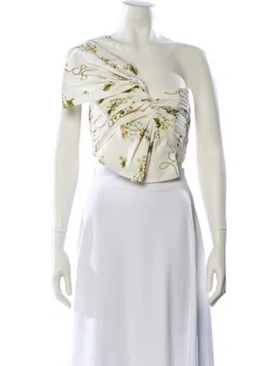 Pre-owned Camilla Linen Floral Print Crop Top In Neutral