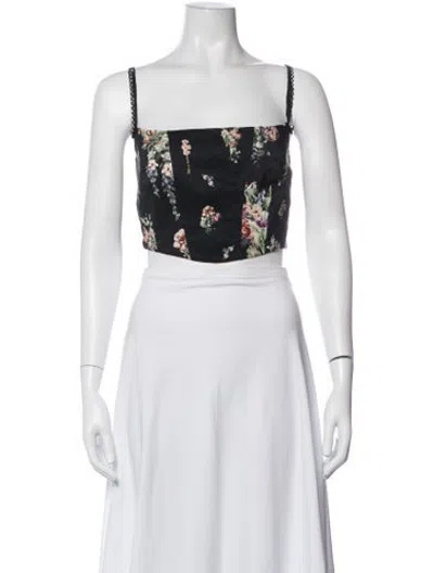 Pre-owned Camilla Linen Floral Print Crop Top W/ Tags In Neutrals