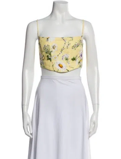 Pre-owned Camilla Linen Floral Print Crop Top In White